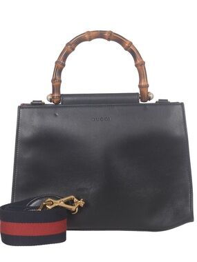 ♥️Gucci Black Leather Nymphaea Bamboo Top-Handle Leather Satchel♥️